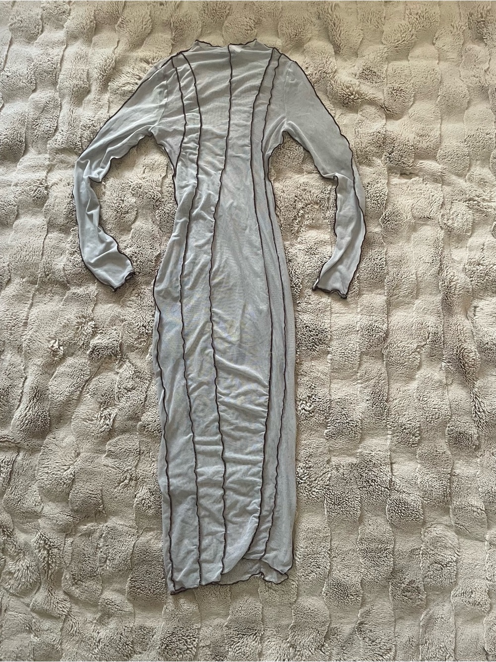 Light Gray Mesh Long Sleeve Maxi Dress with Contrasting Seams